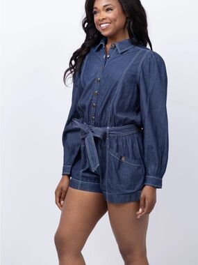Cleobella Chambray Blue Button-Front Romper Small